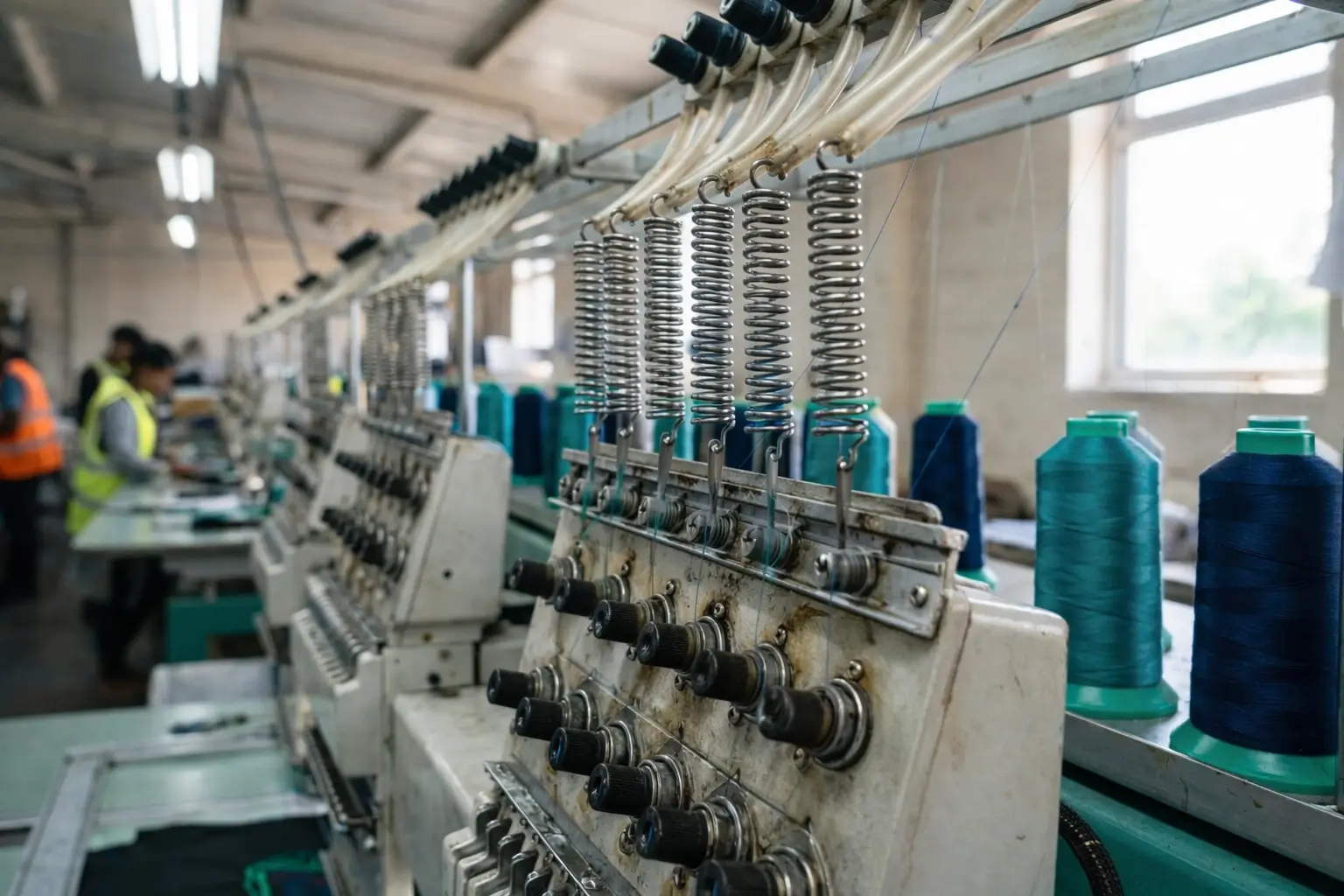 Factory Machine Operator Threading Needles