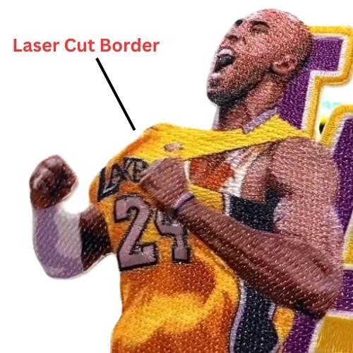 Laser-cut printed patch of a celebrating basketball player