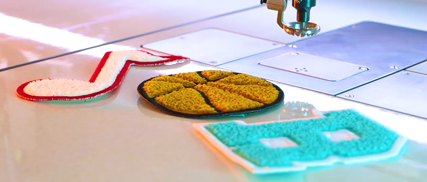 Close up of chenille mascot patch showing bold 3D texture and visual impact