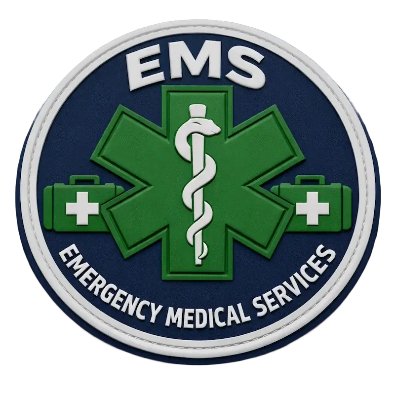 Custom 3D rubber EMS patch with Star of Life and medical kit design.