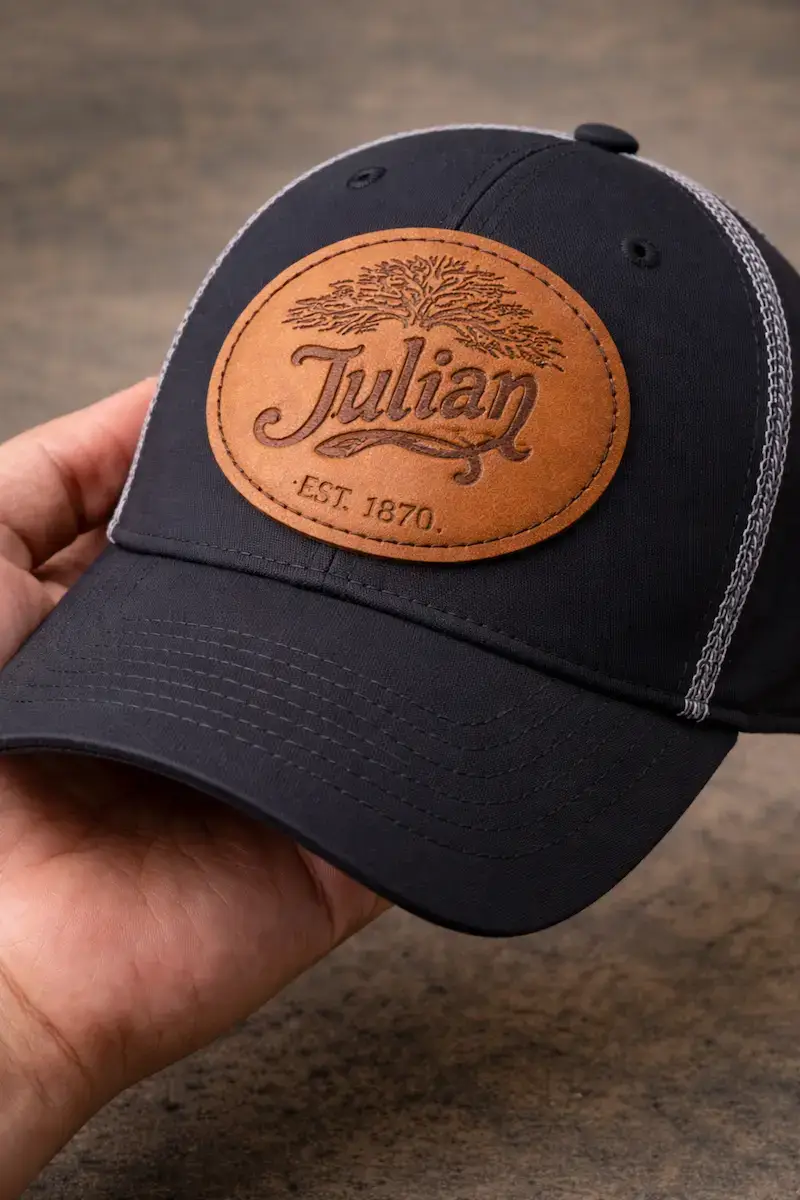 Custom leather patch on trucker hat