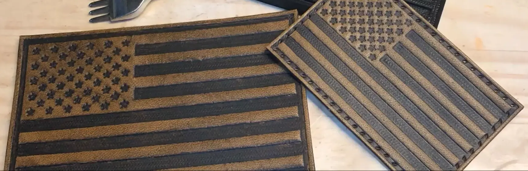 leather American flag patches with stitched border and raised textured design for tactical gear