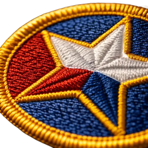 Red white blue star embroidery patch with gold border.