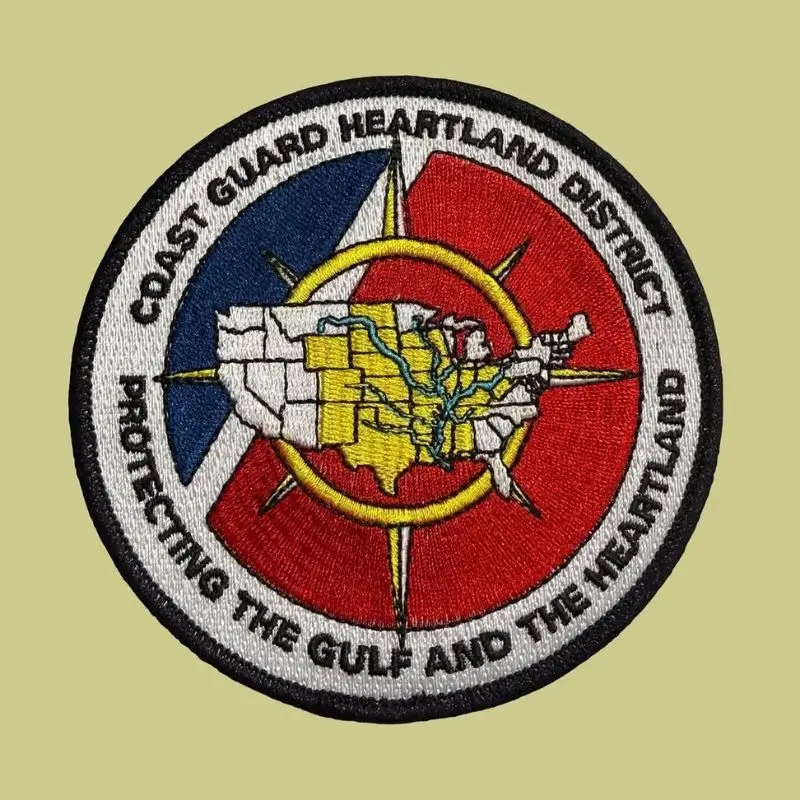 Custom highly detailed woven patch for the Coast Guard Heartland District showing a map of the United States.